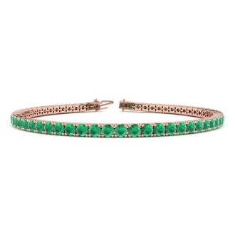 4 1/4 Carat Emerald Tennis Bracelet In 14 Karat Rose Gold, 6 1/2 Inches