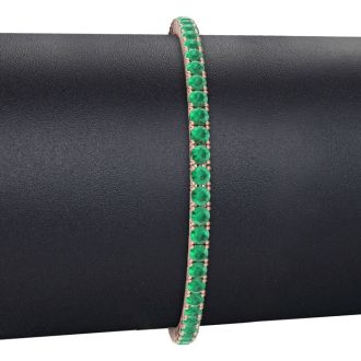 5 1/4 Carat Emerald Tennis Bracelet In 14 Karat Rose Gold, 8 Inches