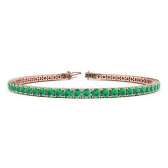 6 Carat Emerald Tennis Bracelet In 14 Karat Rose Gold, 9 Inches
