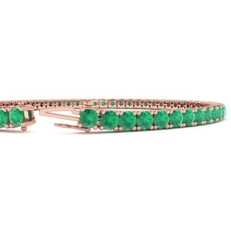 6 Carat Emerald Tennis Bracelet In 14 Karat Rose Gold, 9 Inches