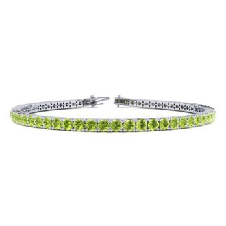 4 1/4 Carat Peridot Tennis Bracelet In 14 Karat White Gold, 7 1/2 Inches