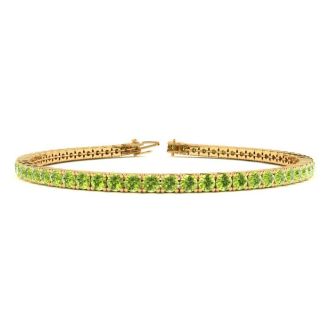 3 1/2 Carat Peridot Tennis Bracelet In 14 Karat Yellow Gold, 6 1/2 Inches