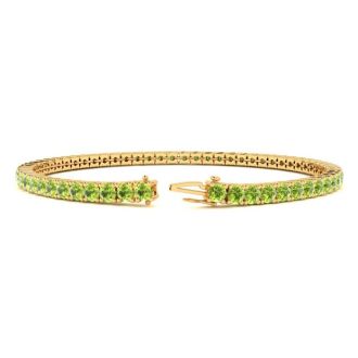 3 1/2 Carat Peridot Tennis Bracelet In 14 Karat Yellow Gold, 6 1/2 Inches
