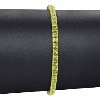 3 1/2 Carat Peridot Tennis Bracelet In 14 Karat Yellow Gold, 6 1/2 Inches