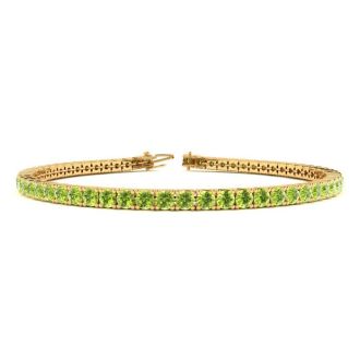 4 Carat Peridot Tennis Bracelet In 14 Karat Yellow Gold, 7 Inches
