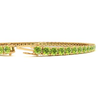 5 Carat Peridot Tennis Bracelet In 14 Karat Yellow Gold, 9 Inches