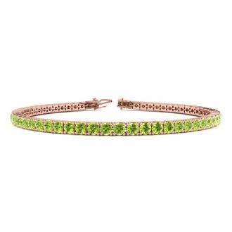 4 Carat Peridot Tennis Bracelet In 14 Karat Rose Gold, 7 Inches