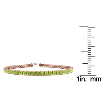 4 1/4 Carat Peridot Tennis Bracelet In 14 Karat Rose Gold, 7 1/2 Inches