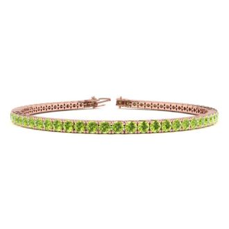 5 Carat Peridot Tennis Bracelet In 14 Karat Rose Gold, 9 Inches