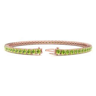 5 Carat Peridot Tennis Bracelet In 14 Karat Rose Gold, 9 Inches