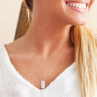 Sterling Silver Rectangular Tag Necklace With Free Custom Engraving, 18 Inches