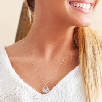 Sterling Silver Double Teardrop Necklace With Free Custom Engraving, 18 Inches