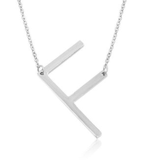 F Initial Sideways Necklace In Silver Overlay, 18 Inches