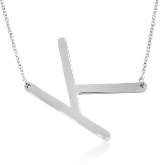 K Initial Sideways Necklace In Silver Overlay, 18 Inches