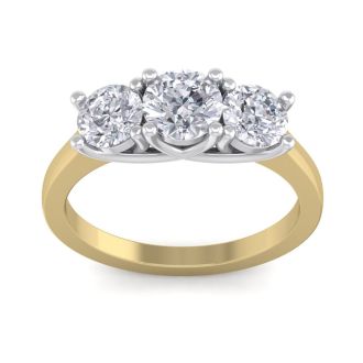 2 Carat Three Diamond Ring In 14 Karat Yellow Gold