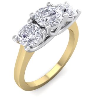 2 Carat Three Diamond Ring In 14 Karat Yellow Gold
