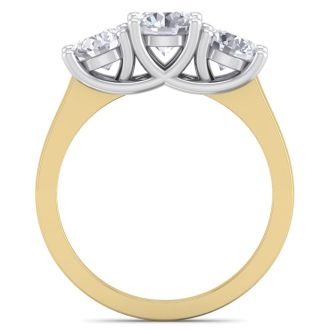 2 Carat Three Diamond Ring In 14 Karat Yellow Gold