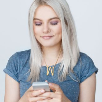 W Initial Sideways Necklace In Gold Overlay, 18 Inches