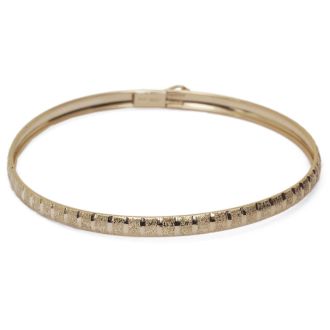 10K Yellow Gold Flexible Bangle Bracelet With Brush Design, 8 Inches