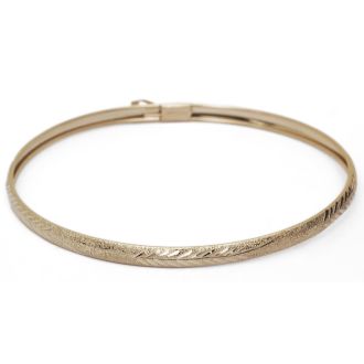 10K Yellow Gold Flexible Bangle Bracelet With Filigree Design, 8 Inches