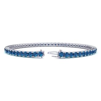 4 1/4 Carat Blue Diamond Tennis Bracelet In 14 Karat White Gold, 7 1/2 Inches