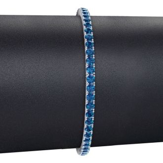 4 1/2 Carat Blue Diamond Tennis Bracelet In 14 Karat White Gold, 8 Inches