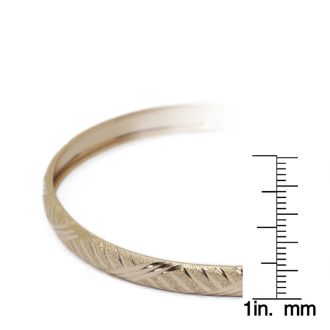 10K Yellow Gold Flexible Bangle Bracelet With Fancy Diamond Cut Design, 8 Inches