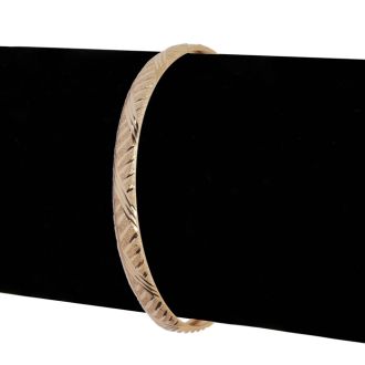 10K Yellow Gold Flexible Bangle Bracelet With Fancy Diamond Cut Design, 8 Inches