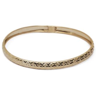 10K Yellow Gold Flexible Bangle Bracelet With Polished Diamond Cut Design, 8 Inches