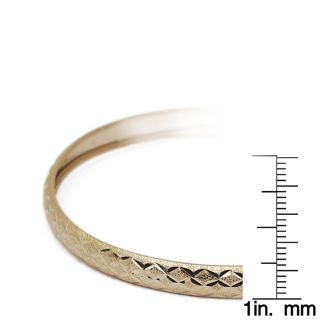 10K Yellow Gold Flexible Bangle Bracelet With Polished Diamond Cut Design, 8 Inches