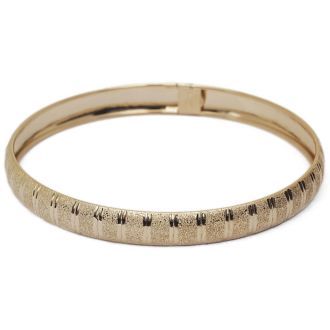 10K Yellow Gold Flexible Bangle Bracelet With Unique Diamond Cut Design, 8 Inches