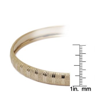 10K Yellow Gold Flexible Bangle Bracelet With Unique Diamond Cut Design, 8 Inches