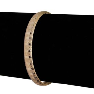 10K Yellow Gold Flexible Bangle Bracelet With Unique Diamond Cut Design, 8 Inches