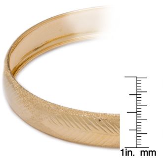 10K Yellow Gold Flexible Bangle Bracelet With Bow and Leaves Diamond Cut Design, 8 Inches