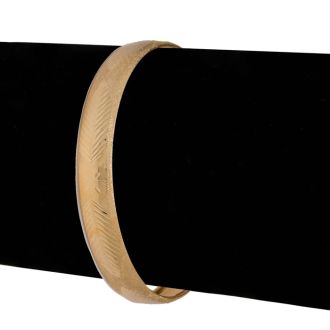 10K Yellow Gold Flexible Bangle Bracelet With Bow and Leaves Diamond Cut Design, 8 Inches
