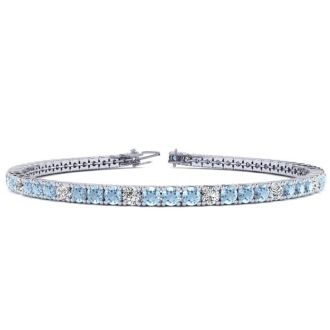 Aquamarine Bracelet: Aquamarine Jewelry: 4 Carat Aquamarine And Diamond Graduated Tennis Bracelet In 14 Karat White Gold, 7 Inches