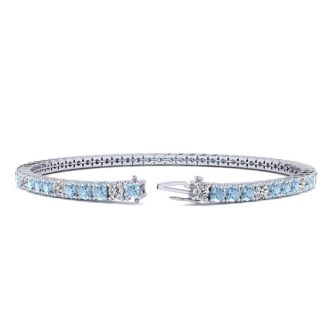 Aquamarine Bracelet: Aquamarine Jewelry: 4 Carat Aquamarine And Diamond Graduated Tennis Bracelet In 14 Karat White Gold, 7 Inches