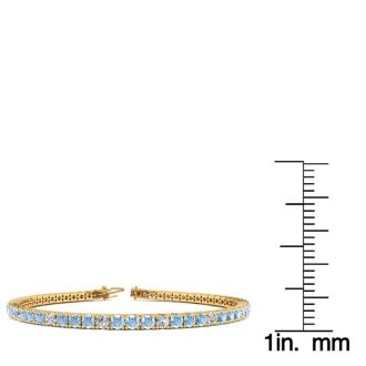 4 Carat Aquamarine And Diamond Graduated Tennis Bracelet In 14 Karat Yellow Gold, 7 Inches