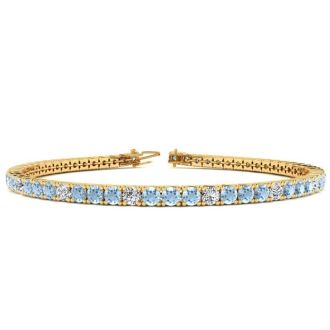 Aquamarine Bracelet: Aquamarine Jewelry: 4 3/4 Carat Aquamarine And Diamond Graduated Tennis Bracelet In 14 Karat Yellow Gold, 8 1/2 Inches