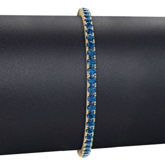 3 1/2 Carat Blue Diamond Tennis Bracelet In 14 Karat Yellow Gold, 6 1/2 Inches