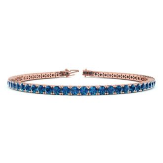 4 1/4 Carat Blue Diamond Tennis Bracelet In 14 Karat Rose Gold, 7 1/2 Inches