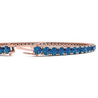 4 1/4 Carat Blue Diamond Tennis Bracelet In 14 Karat Rose Gold, 7 1/2 Inches