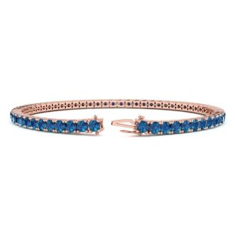 4 1/2 Carat Blue Diamond Tennis Bracelet In 14 Karat Rose Gold, 8 Inches