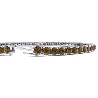 4 1/2 Carat Chocolate Bar Brown Champagne Diamond Tennis Bracelet In 14 Karat White Gold, 8 Inches