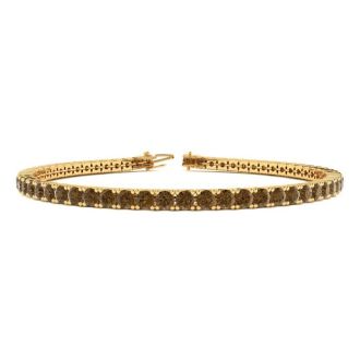 4 Carat Chocolate Bar Brown Champagne Diamond Tennis Bracelet In 14 Karat Yellow Gold, 7 Inches