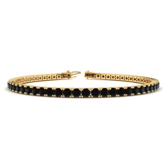 3 1/2 Carat Black Diamond Tennis Bracelet In 14 Karat Yellow Gold, 6 1/2 Inches