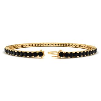 3 1/2 Carat Black Diamond Tennis Bracelet In 14 Karat Yellow Gold, 6 1/2 Inches