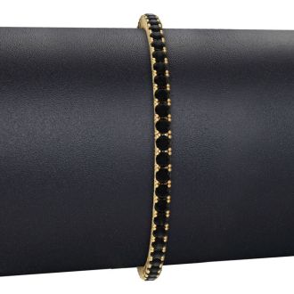 3 1/2 Carat Black Diamond Tennis Bracelet In 14 Karat Yellow Gold, 6 1/2 Inches