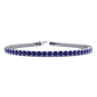 6 3/4 Carat Sapphire Tennis Bracelet In 14 Karat White Gold, 9 Inches