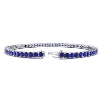 6 3/4 Carat Sapphire Tennis Bracelet In 14 Karat White Gold, 9 Inches